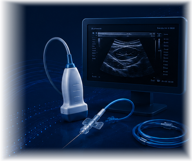 Ultrasound system, vascular access catheter, and ultrasound probe